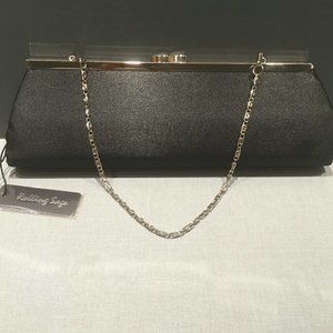 NWT BLACK SILKY EVENING BAG WITH SILVER CHAIN